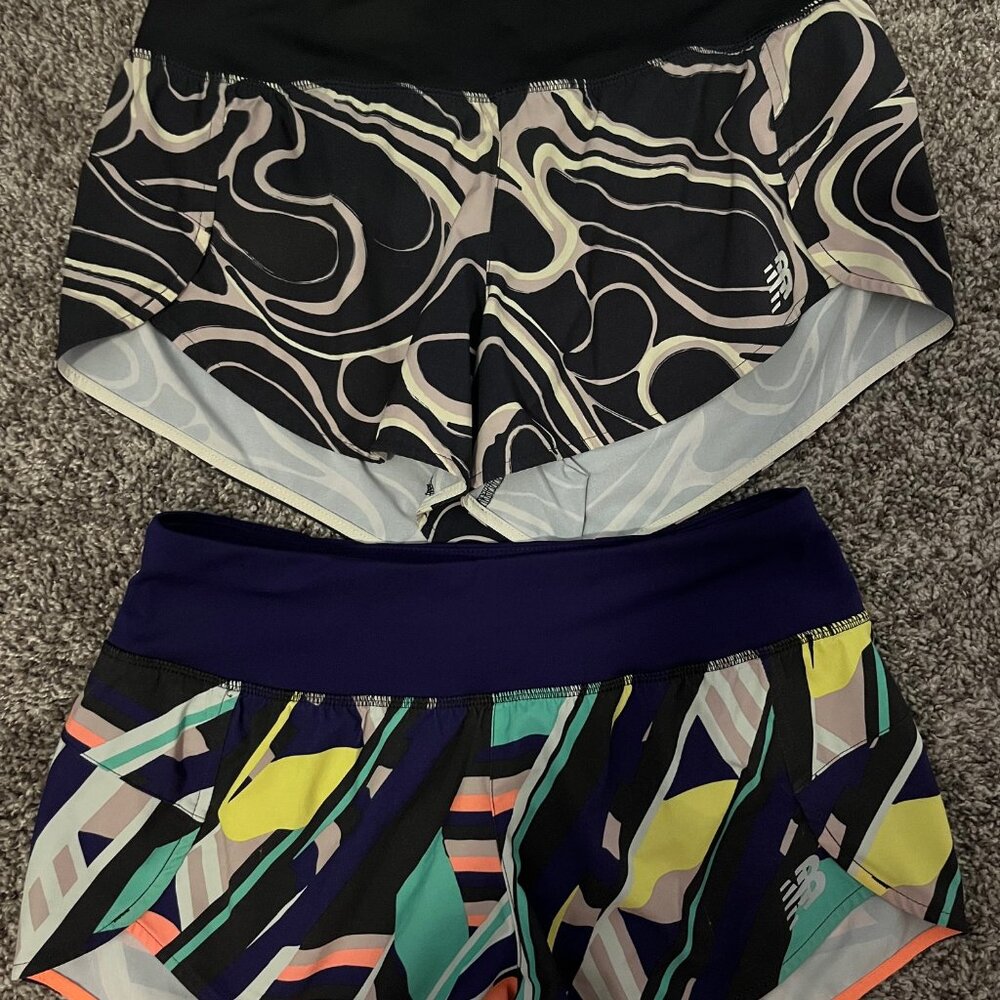 Womens New Balance Impact Run 3" Shorts, Small, Lot of 2, geometric print